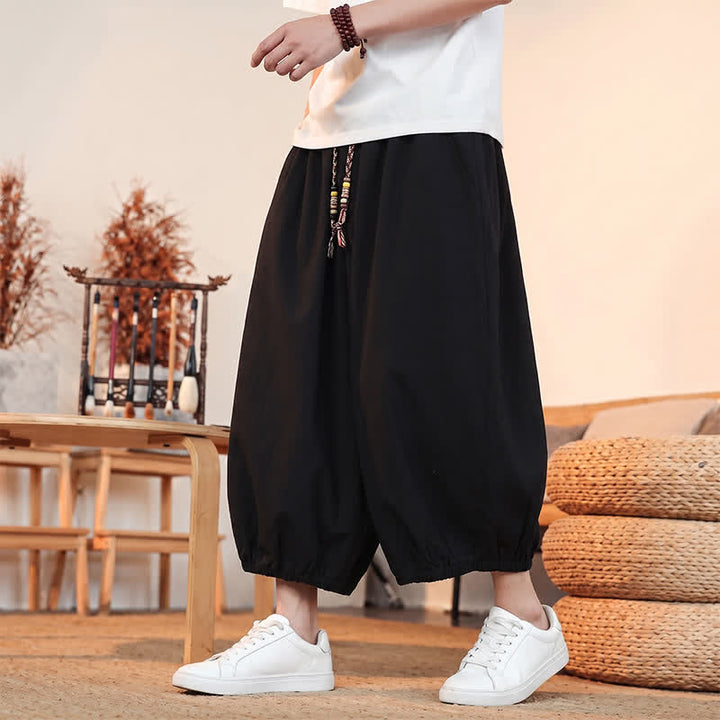 Buddha Stones Spring Summer Casual Minimalist Drawstring Solid Capri Pants Men's Harem Pants With Pocket - image 15