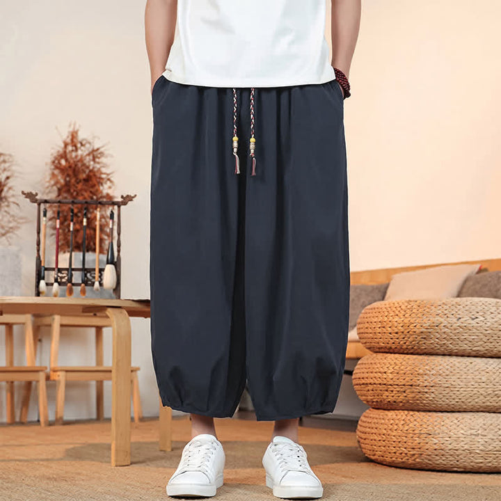 Buddha Stones Spring Summer Casual Minimalist Drawstring Solid Capri Pants Men's Harem Pants With Pocket - MidnightBlue - US/UK/AU46, EU56 (5XL) - image 30