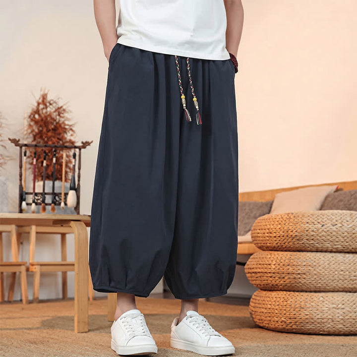 Buddha Stones Spring Summer Casual Minimalist Drawstring Solid Capri Pants Men's Harem Pants With Pocket - image 31