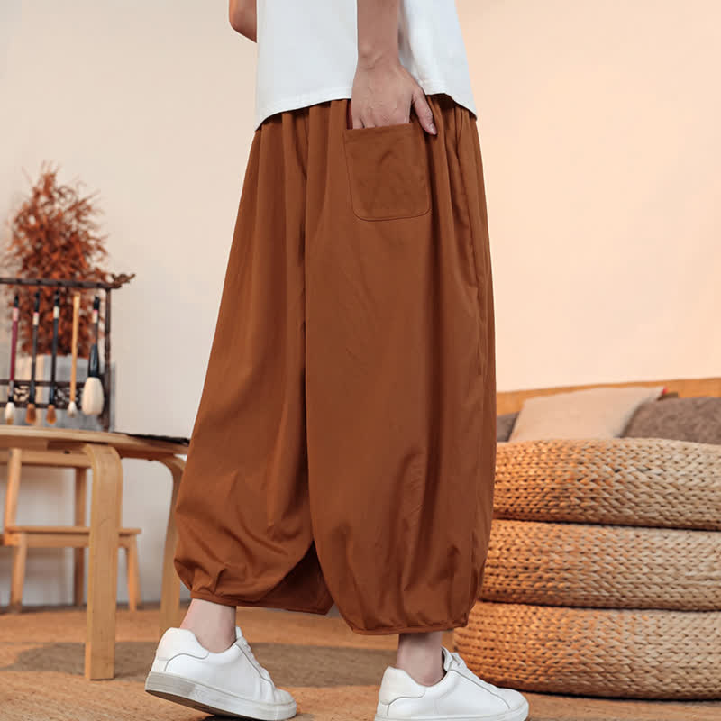 Buddha Stones Spring Summer Casual Minimalist Drawstring Solid Capri Pants Men's Harem Pants With Pocket - image 24