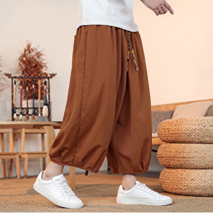 Buddha Stones Spring Summer Casual Minimalist Drawstring Solid Capri Pants Men's Harem Pants With Pocket - image 22