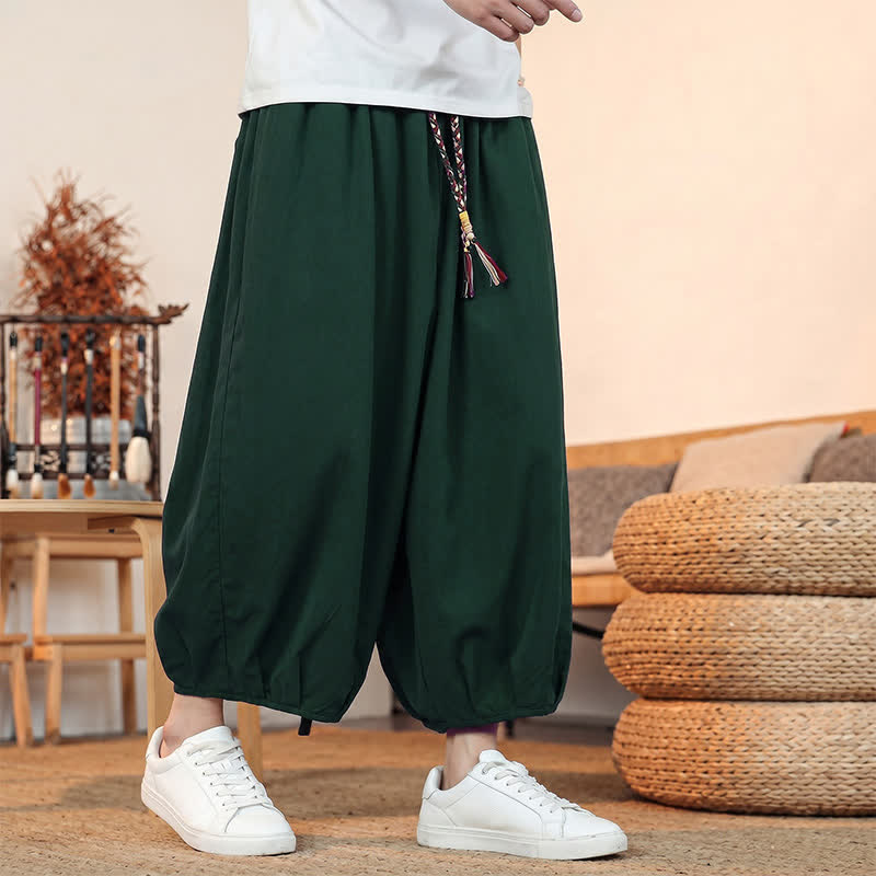 Buddha Stones Spring Summer Casual Minimalist Drawstring Solid Capri Pants Men's Harem Pants With Pocket - image 40