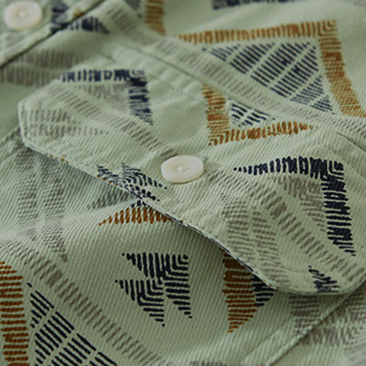 Buddha Stones Spring Fall Casual Boho Button-Up Geometric Cotton Men's Long Sleeve Shirts With Pocket - image 9