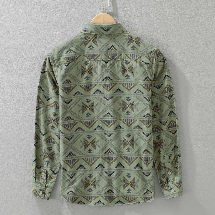 Buddha Stones Spring Fall Casual Boho Button-Up Geometric Cotton Men's Long Sleeve Shirts With Pocket - image 6
