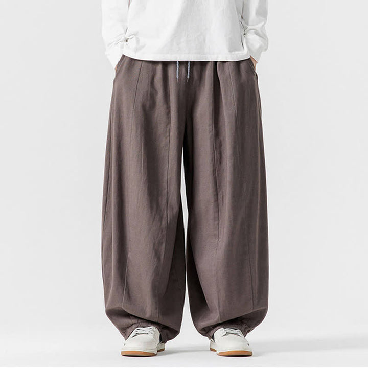 Buddha Stones Fall Casual Simple Drawstring Solid Cotton Long Pants Men's Straight Leg Pants With Pockets - Gray - US/UK/AU46，EU56 (5XL) - image 0