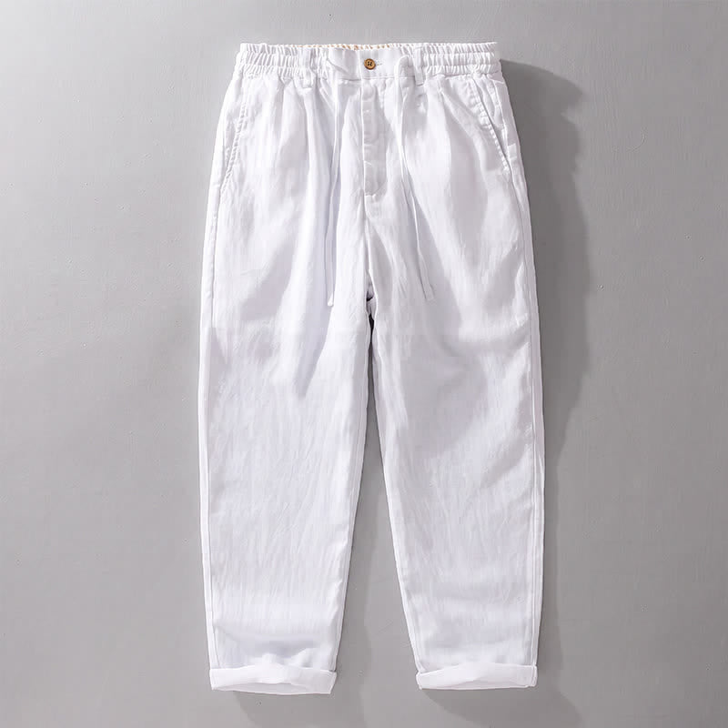 Buddha Stones Spring Summer Casual Drawstring Zipper Design Solid Linen Long Pants Men's Straight Leg Pants With Pockets - White - US/UK/AU42，EU52 (3XL) - image 15
