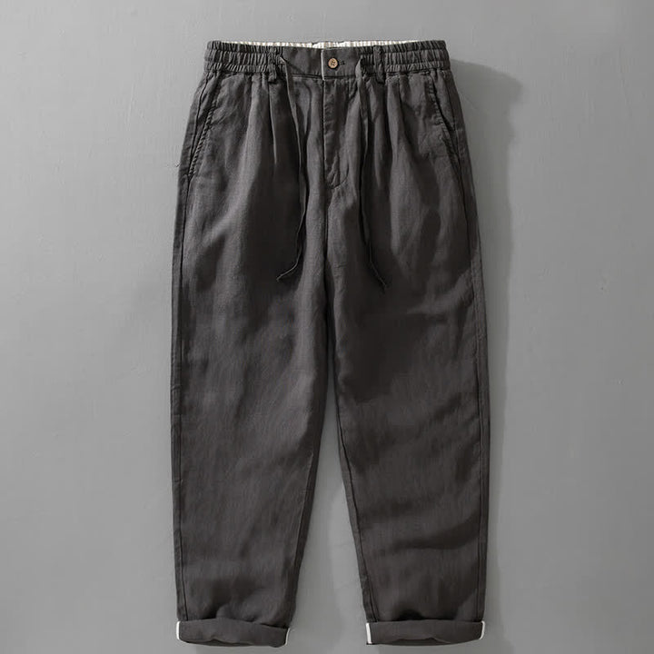 Buddha Stones Spring Summer Casual Drawstring Zipper Design Solid Linen Long Pants Men's Straight Leg Pants With Pockets - DarkSlateGray - US/UK/AU42，EU52 (3XL) - image 2