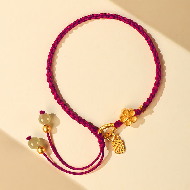 Buddha Stones Hetian Jade Small Peach Blossom Fu Character Charm Luck String Bracelet - image 12
