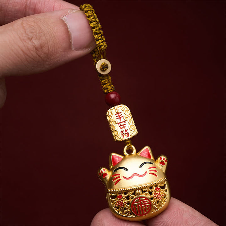 Buddha Stones Engraved Copper Fu Character Lucky Cat Braided Balance Keychains - image 14