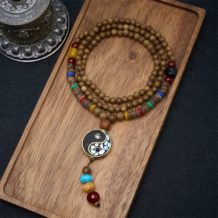 Buddha Stones Wenge Wood Yin Yang Grounding Balance Beaded Necklace - Yin Yang(Balance ♥ Harmony) - image 0