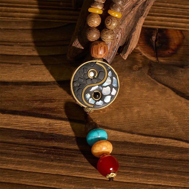 Buddha Stones Wenge Wood Yin Yang Grounding Balance Beaded Necklace - image 10