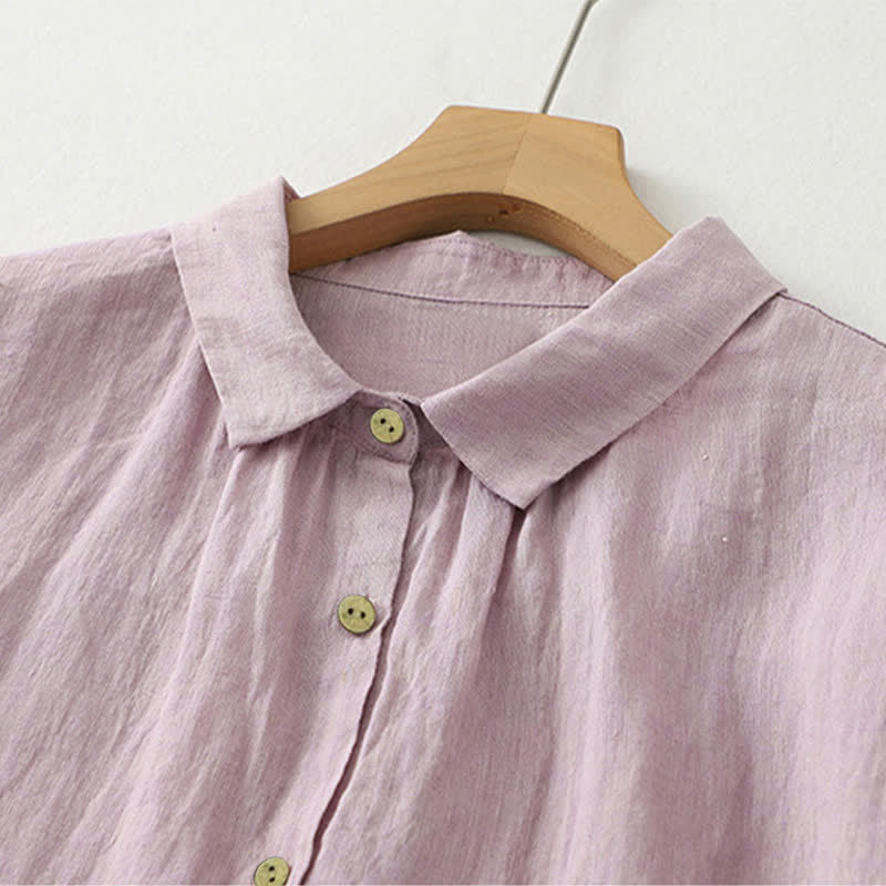Buddha Stones Casual Plain Buttons Women's Half Sleeve Shirt - image 2