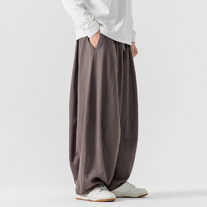 Buddha Stones Fall Casual Simple Drawstring Solid Cotton Long Pants Men's Straight Leg Pants With Pockets - image 2