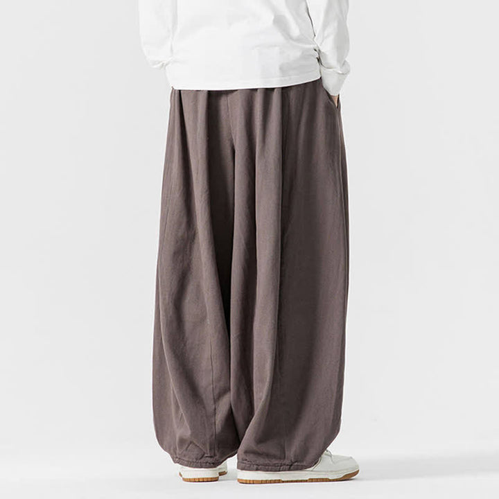 Buddha Stones Fall Casual Simple Drawstring Solid Cotton Long Pants Men's Straight Leg Pants With Pockets - image 4