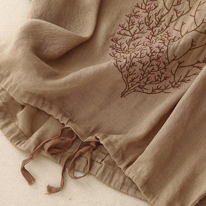 Buddha Stones Casual Embroidery Tree Drawstring Women's Crew Neck Design Half Sleeve T-Shirt - image 16
