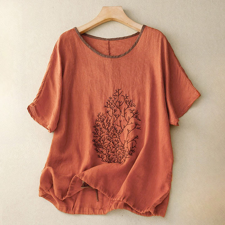 Buddha Stones Casual Embroidery Tree Drawstring Women's Crew Neck Design Half Sleeve T-Shirt - Chocolate - Half Sleeve - US14，UK/AU18，EU46 (2XL) - image 21