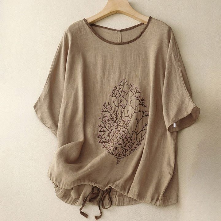 Buddha Stones Casual Embroidery Tree Drawstring Women's Crew Neck Design Half Sleeve T-Shirt - Olive - Half Sleeve - US14，UK/AU18，EU46 (2XL) - image 15