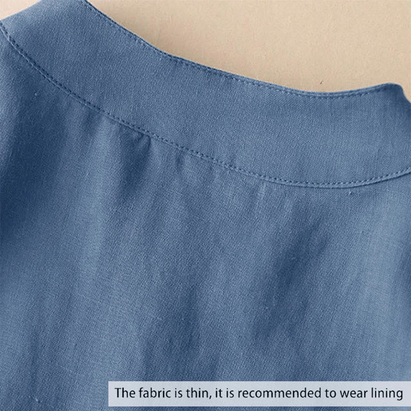 Buddha Stones Casual Women's V-neck Three Quarter Sleeve Design Plain Cotton Linen Shirt - image 1
