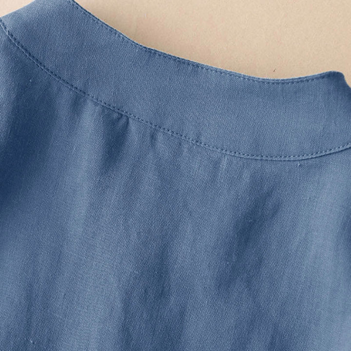 Buddha Stones Casual Women's V-neck Three Quarter Sleeve Design Plain Cotton Linen Shirt - image 6