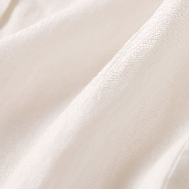 Buddha Stones Casual Women's V-neck Three Quarter Sleeve Design Plain Cotton Linen Shirt - image 14