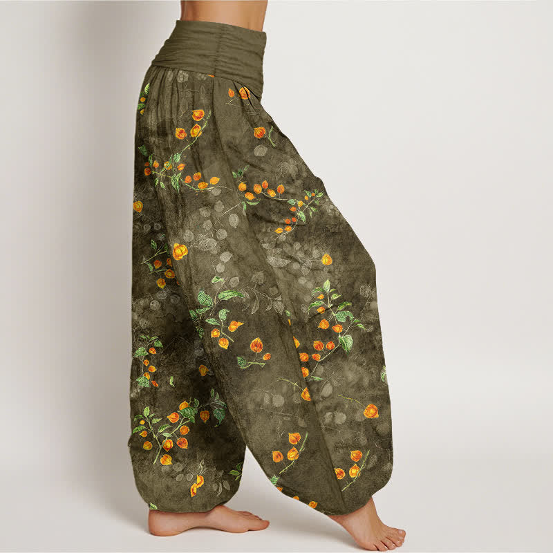Buddha Stones Cotton Orange Blossom Vine Pattern Women's Elastic Waist Harem Pants - image 6