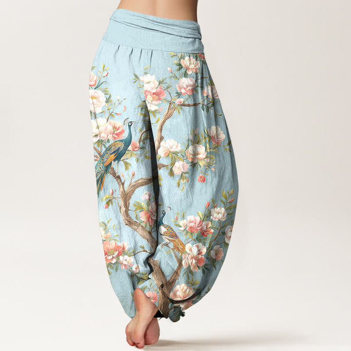 Buddha Stones Cotton Peacock Blossom Pattern Women's Elastic Waist Harem Pants - image 2