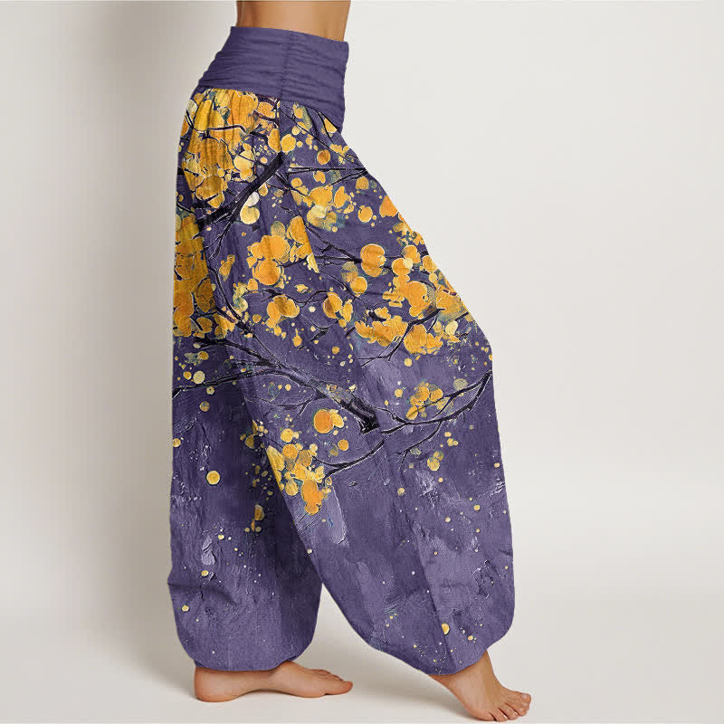 Buddha Stones Cotton Yellow Blossom Branch Pattern Women's Elastic Waist Harem Pants - image 6