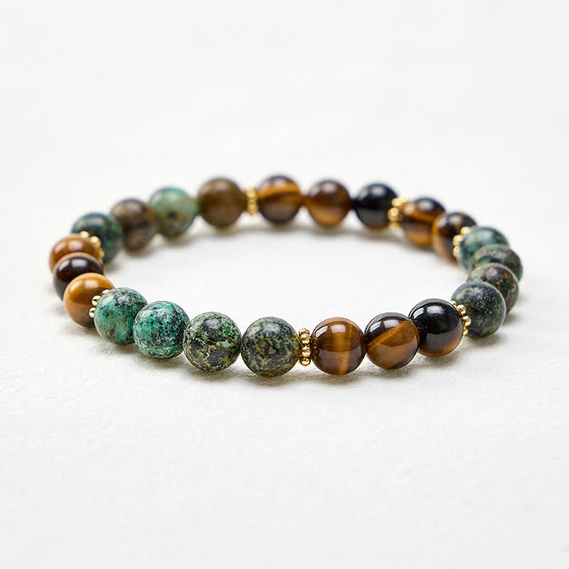Buddha Stones Tiger Eye Malachite Green Agate Strength Beads Bracelet - image 4