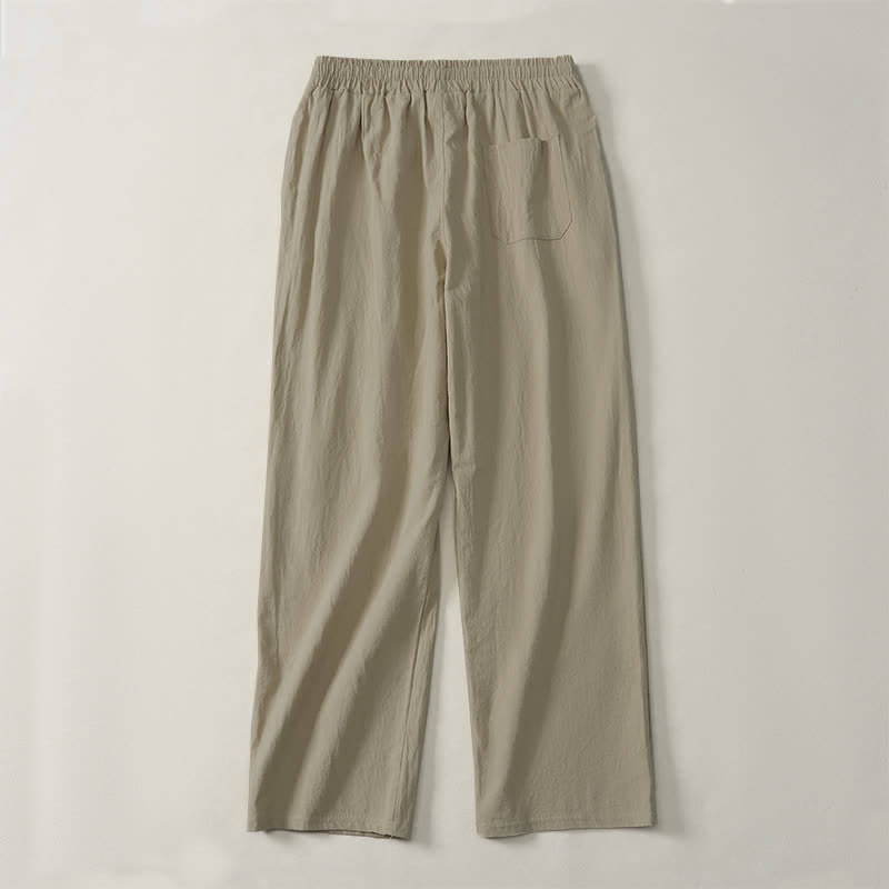 Buddha Stones Fall Casual Plain Drawstring Solid Long Pants Men's Straight Leg Pants With Pocket - image 3