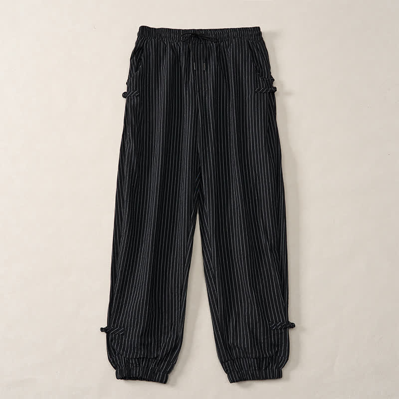 Buddha Stones Spring Summer Basic Drawstring Striped Cropped Pants Men's Tapered Pants With Pockets - image 25