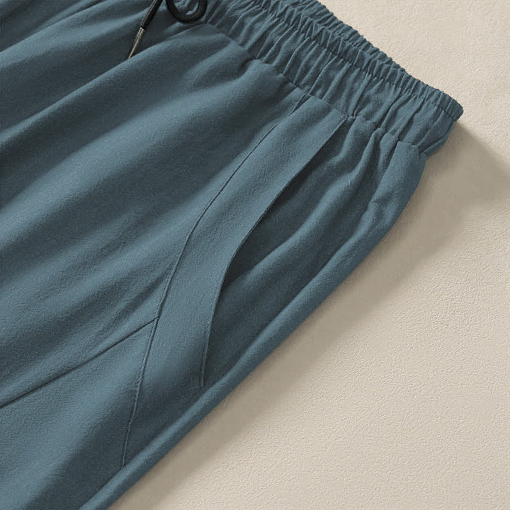 Buddha Stones Pure Cotton Reclining Tiger Moon Pattern Drawstring Men's Tapered Pants With Pockets - image 4
