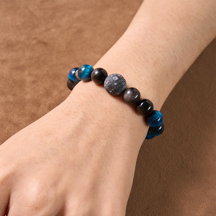 Buddha Stones Blue Tiger Eye Silver Sheen Obsidian Couple Positive Bracelet - image 4