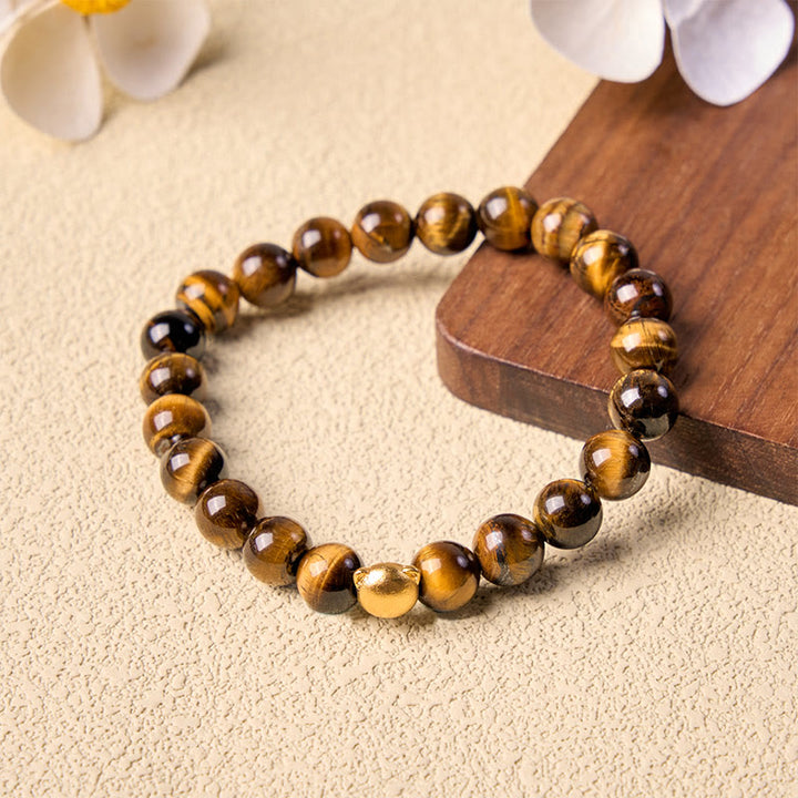 Buddha Stones Tiger Eye Cat Head Copper Strength Bracelet - image 4