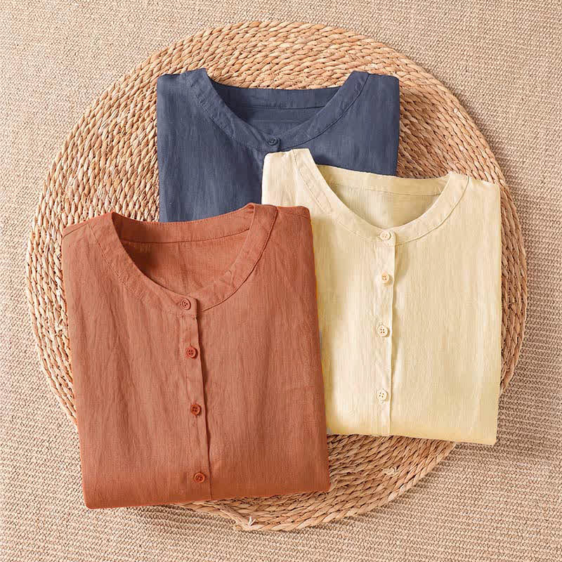Buddha Stones Summer Casual Minimalist Button-Up Solid Women's Elbow-Length Sleeve Shirts - image 13