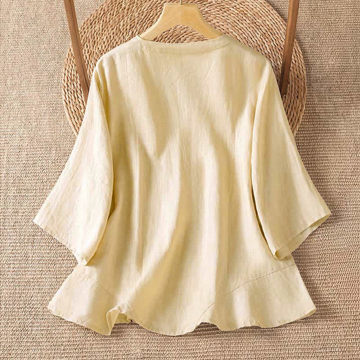 Buddha Stones Summer Casual Minimalist Button-Up Solid Women's Elbow-Length Sleeve Shirts - image 7