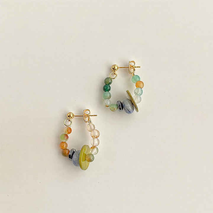 Buddha Stones Multicolor Agate Blue Spot Jasper Shell Geometric Beaded Peace Earrings - image 1