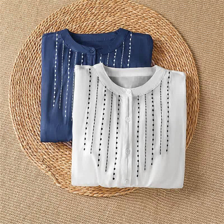 Buddha Stones Summer Casual Boho Button-Up Drawstring Solid Flared Hem Women's Short Sleeve Shirts - image 13