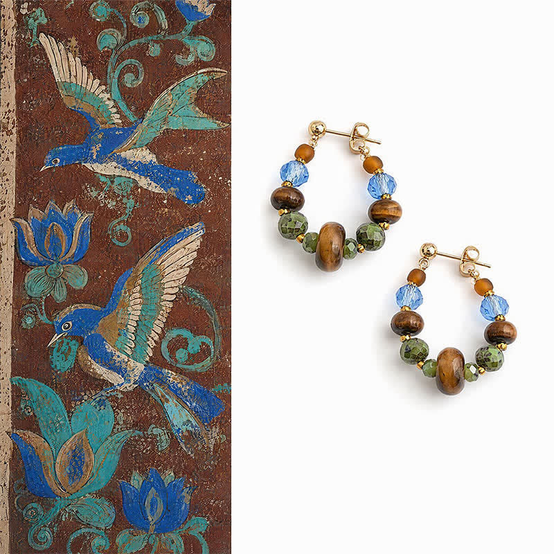 Buddha Stones Tiger Eye Blue Spot Jasper Liuli Beaded Protection Earrings - Tiger Eye(Copper Posts) - image 0