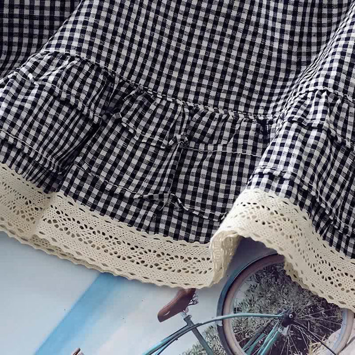 Buddha Stones Spring Fall Vintage Elegant Plaid Lace Trim Women's Long Sleeve T-Shirt - image 7