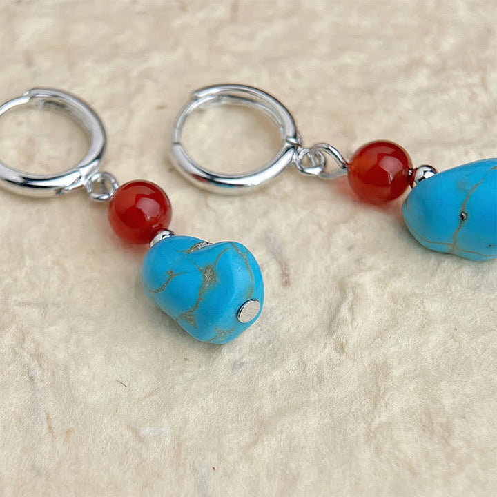 Buddha Stones Turquoise Red Agate Purification Hoop Earrings - image 2