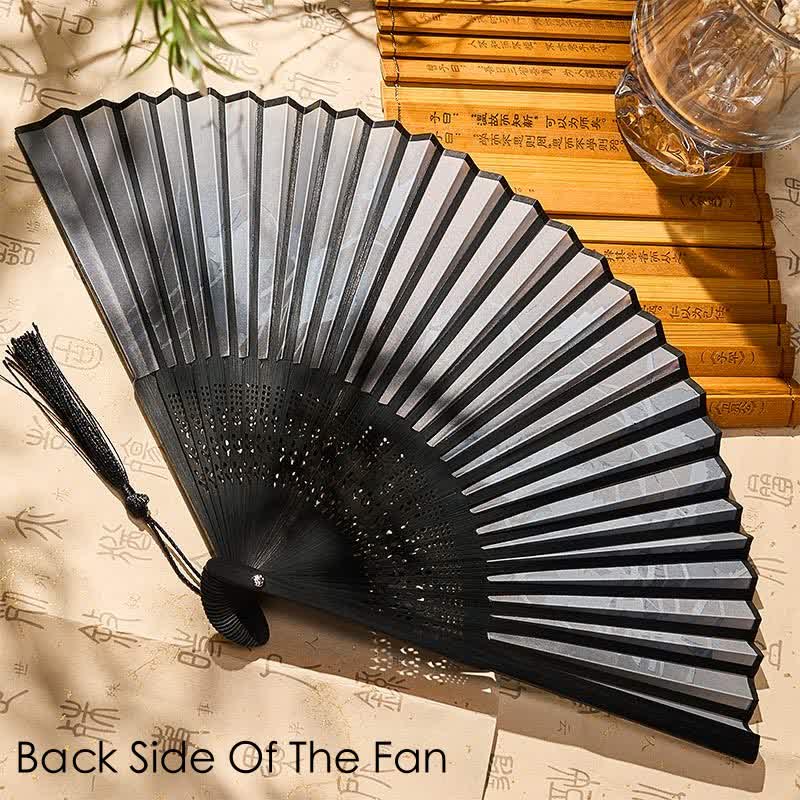 Buddha Stones Lotus Leaves Dragonfly Purity Bamboo Folding Fan 21 cm - image 2