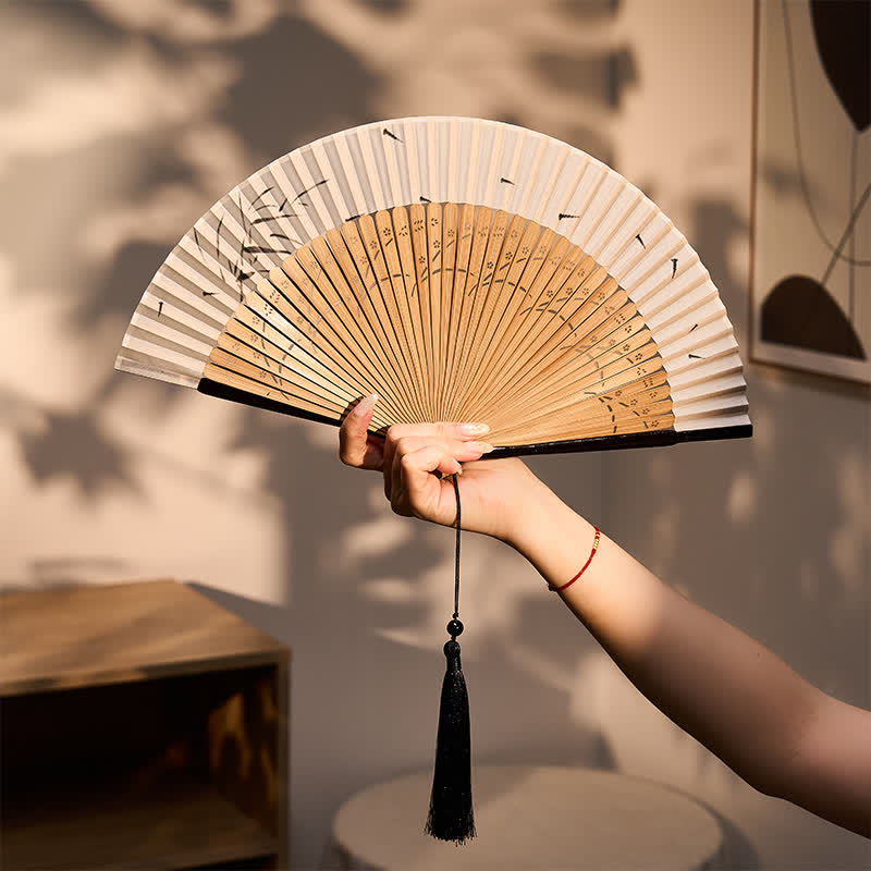 Buddha Stones Vintage Small Koi Fish Aquatic Plants Pattern Success Bamboo Cotton Linen Folding Fan - image 10