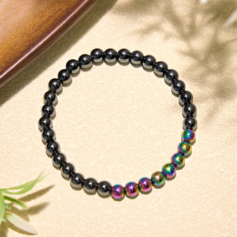 Buddha Stones Hematite Grounding Round Beaded Bracelet - Rainbow Hematite(Wrist Circumference: 5.5–5.9 in/14–15 cm) - image 7