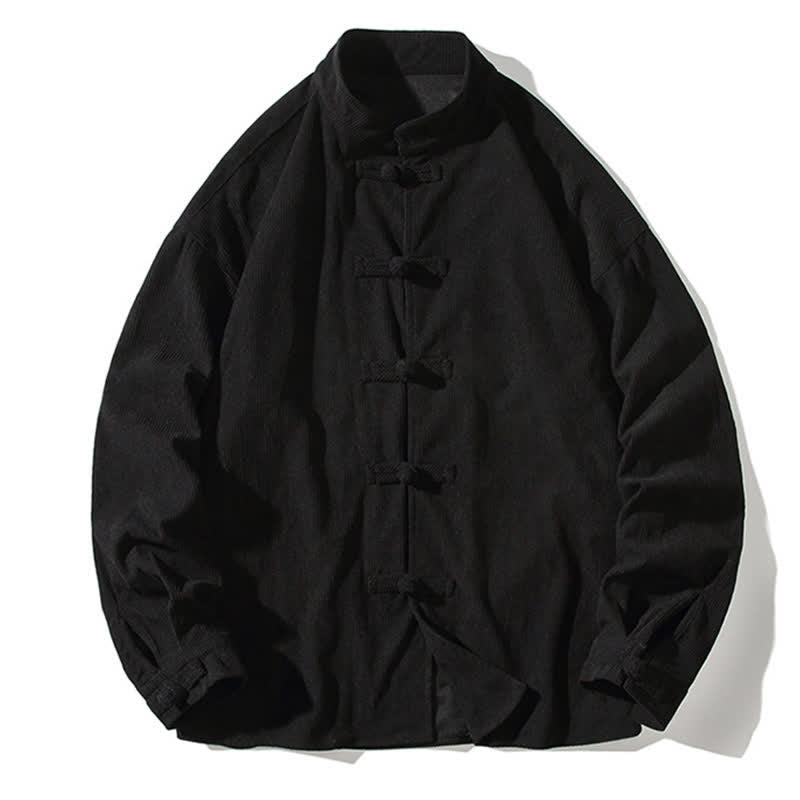 Buddha Stones Fall Winter Casual Tang Style Frog Button Solid Cotton Men's Jacket - image 23
