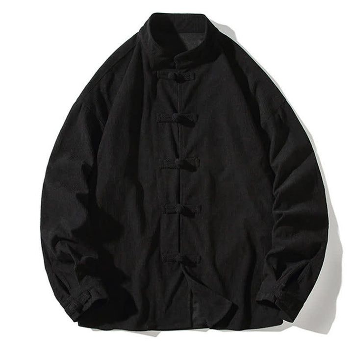 Buddha Stones Fall Winter Casual Tang Style Frog Button Solid Cotton Men's Jacket - image 23