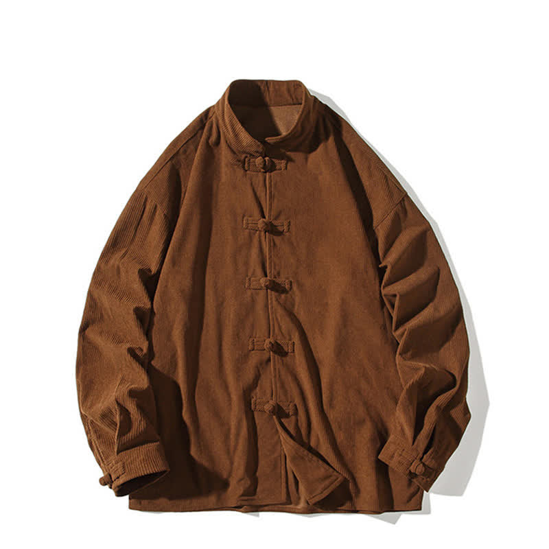 Buddha Stones Fall Winter Casual Tang Style Frog Button Solid Cotton Men's Jacket - image 10
