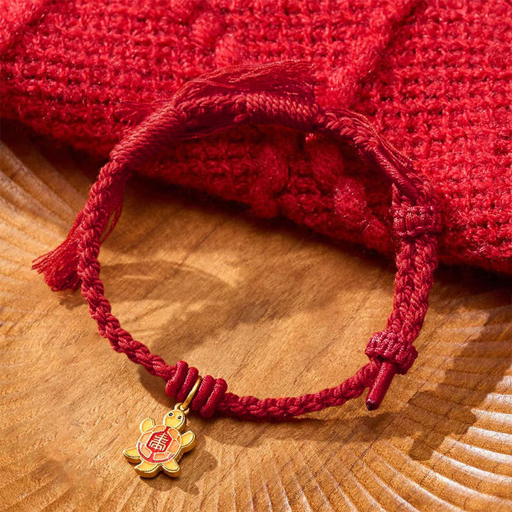 Buddha Stones Turtle Charm Gold Plated Copper Red String Balance Tibet Bracelet - Dark Red(Wrist Circumference: 5.5–6.7 in/14–17 cm) - image 13