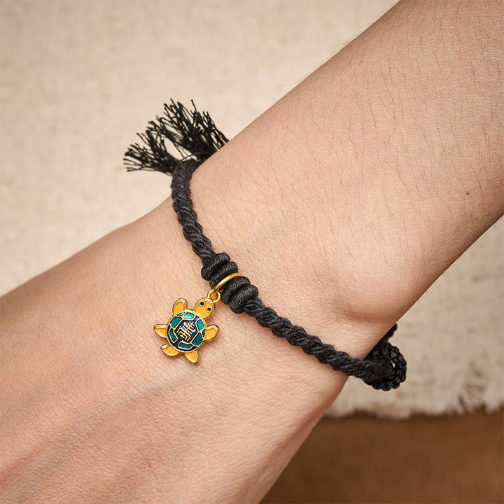 Buddha Stones Turtle Charm Gold Plated Copper Red String Balance Tibet Bracelet - image 23