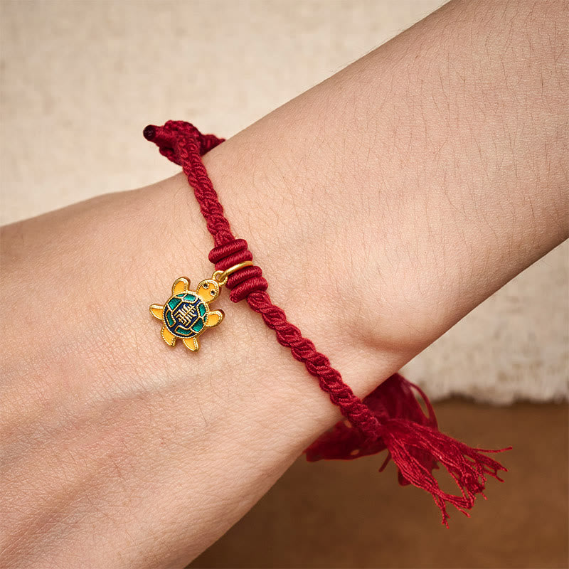 Buddha Stones Turtle Charm Gold Plated Copper Red String Balance Tibet Bracelet - image 16