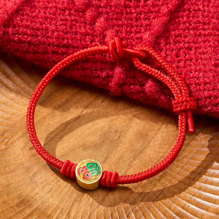 Buddha Stones Red String Double Koi Fish Auspicious Bracelet - image 3
